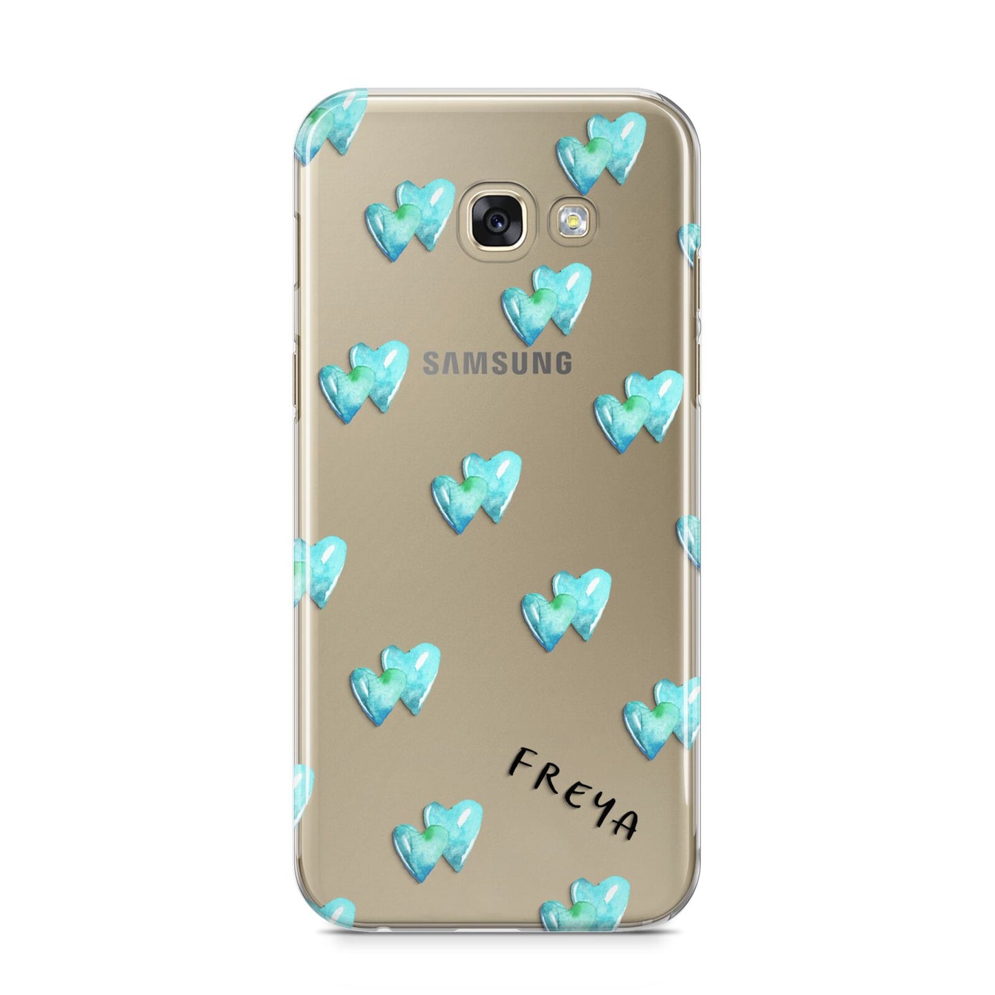 Personalised Blue Hearts Samsung Galaxy A5 2017 Case on gold phone