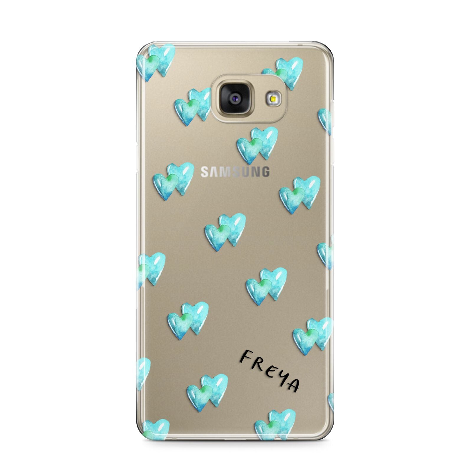 Personalised Blue Hearts Samsung Galaxy A9 2016 Case on gold phone