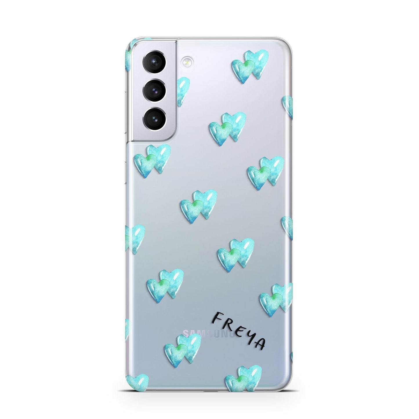 Personalised Blue Hearts Samsung S21 Plus Case