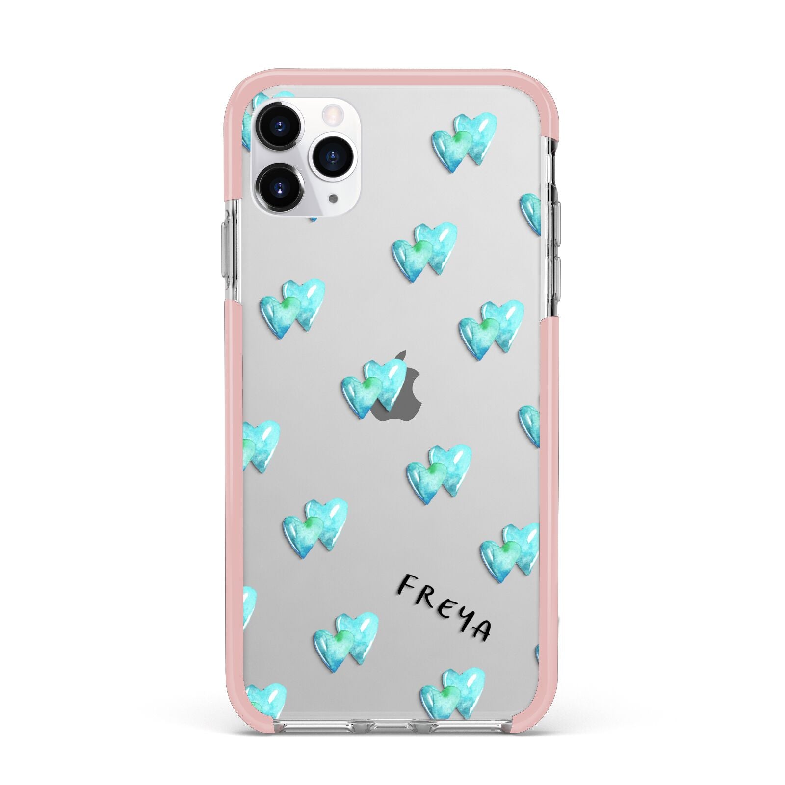 Personalised Blue Hearts iPhone 11 Pro Max Impact Pink Edge Case