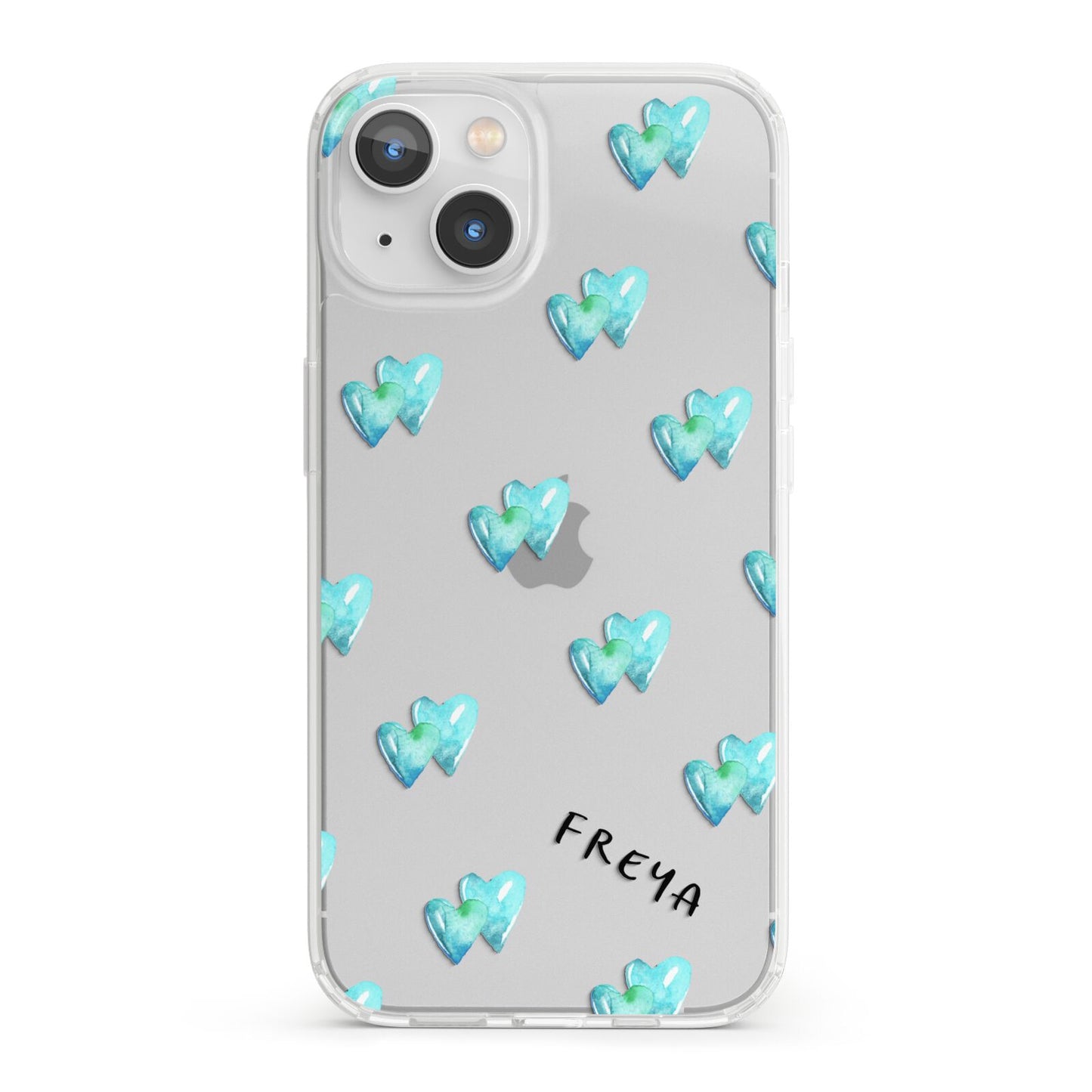 Personalised Blue Hearts iPhone 13 Clear Bumper Case