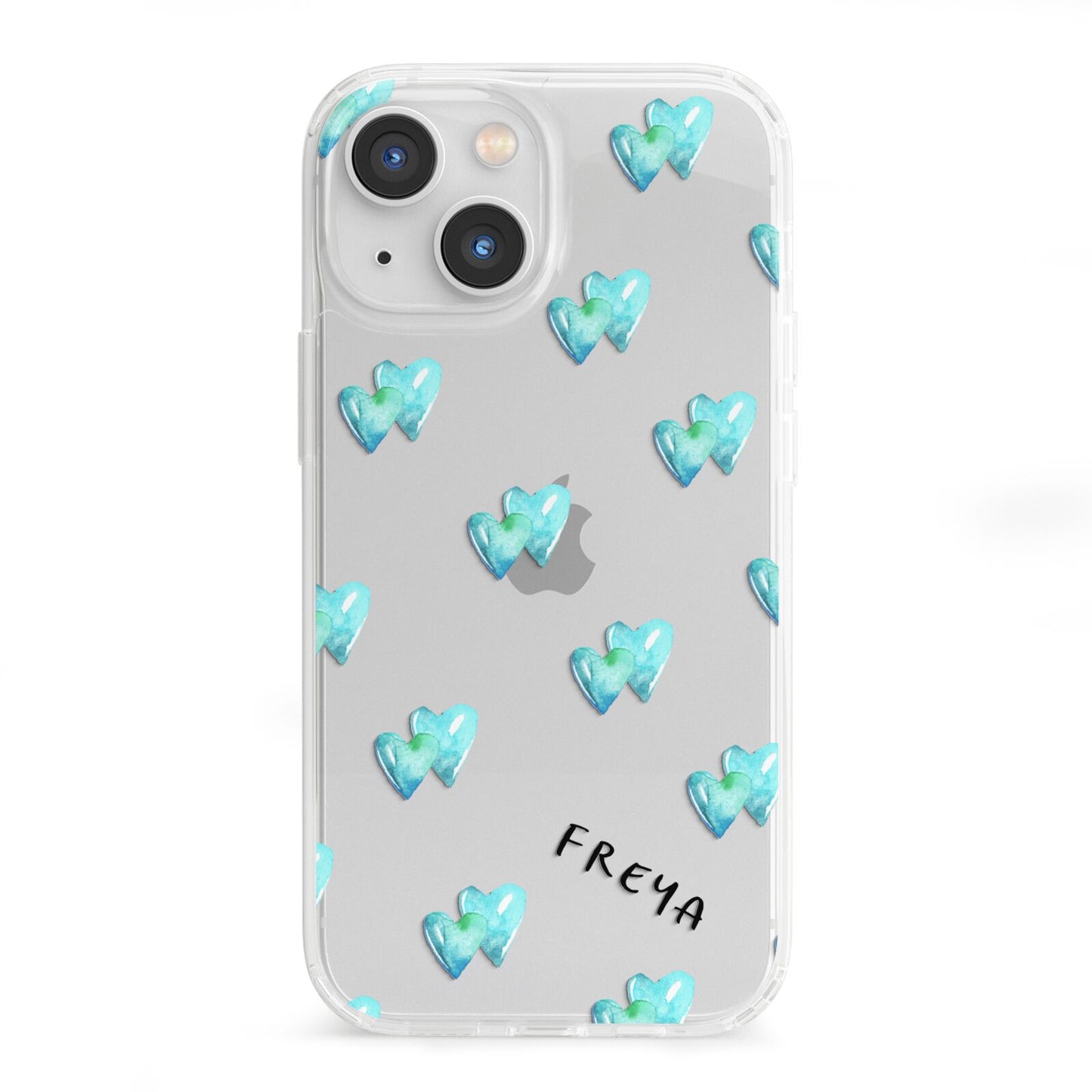 Personalised Blue Hearts iPhone 13 Mini Clear Bumper Case