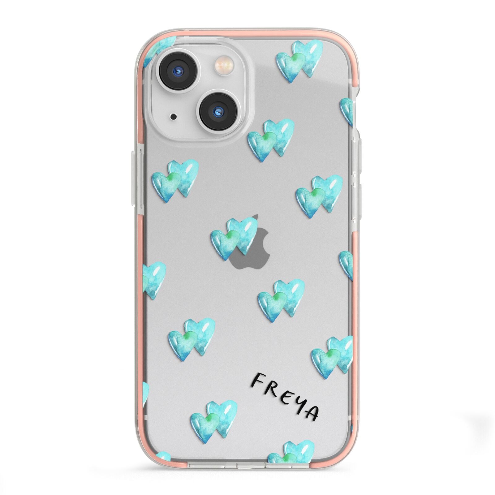 Personalised Blue Hearts iPhone 13 Mini TPU Impact Case with Pink Edges