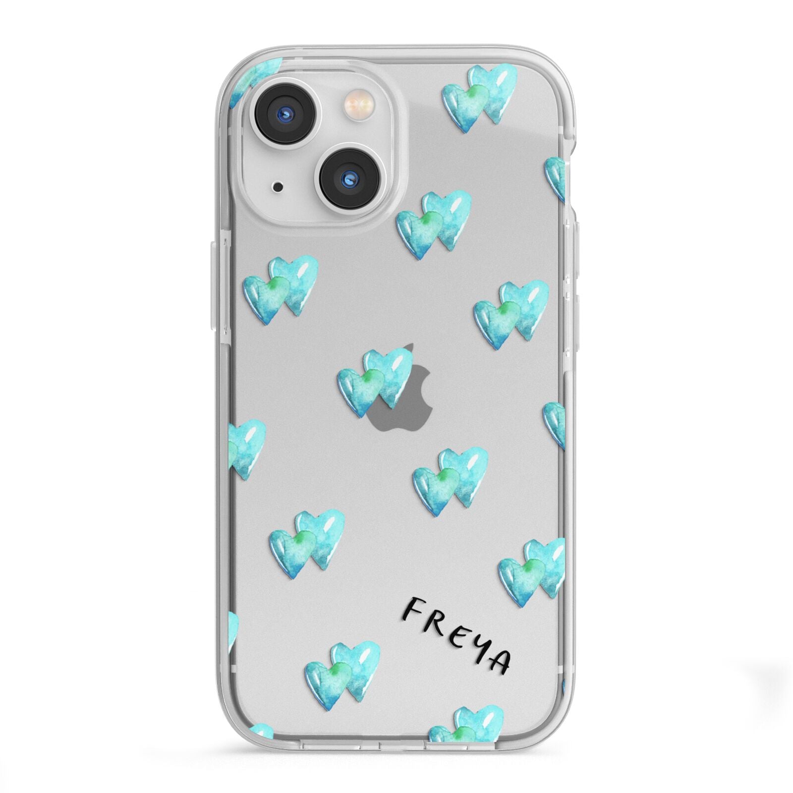 Personalised Blue Hearts iPhone 13 Mini TPU Impact Case with White Edges