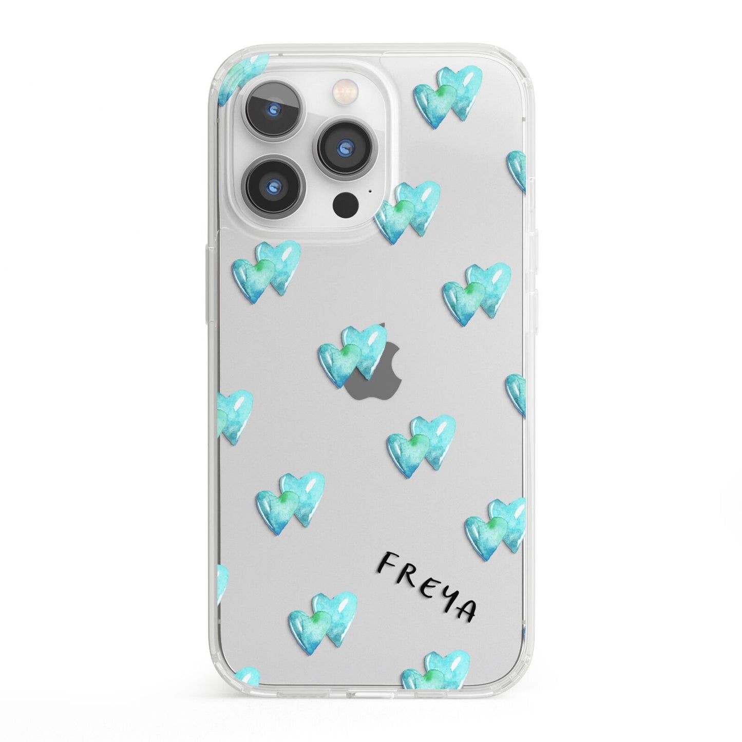 Personalised Blue Hearts iPhone 13 Pro Clear Bumper Case