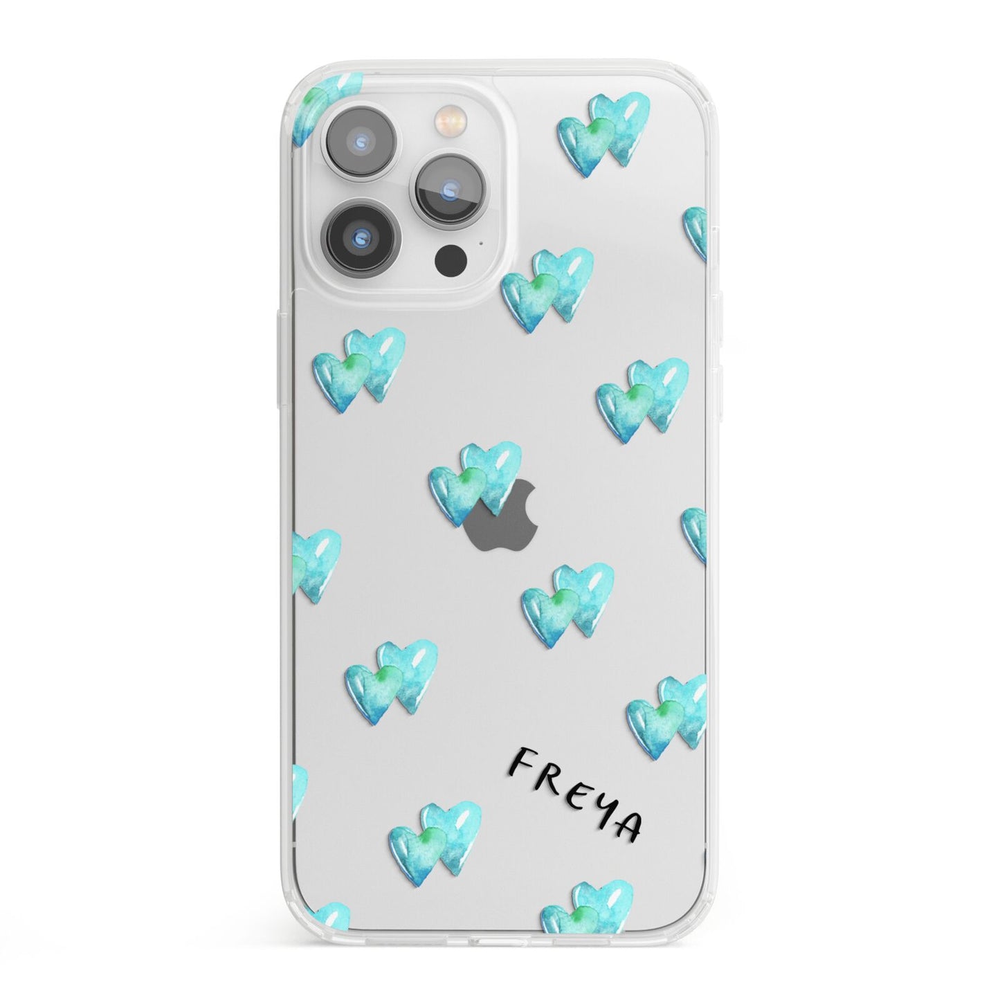 Personalised Blue Hearts iPhone 13 Pro Max Clear Bumper Case