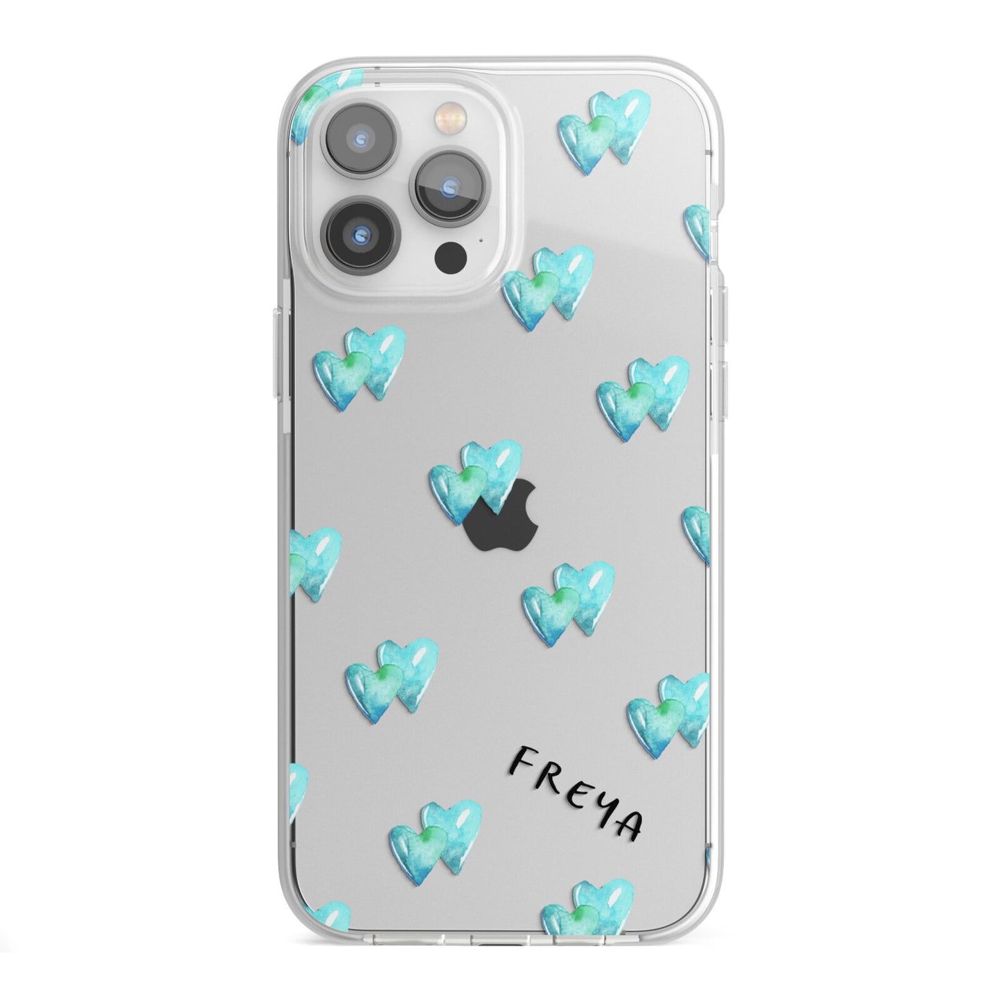 Personalised Blue Hearts iPhone 13 Pro Max TPU Impact Case with White Edges