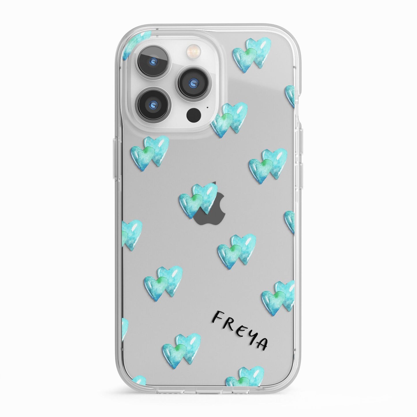 Personalised Blue Hearts iPhone 13 Pro TPU Impact Case with White Edges