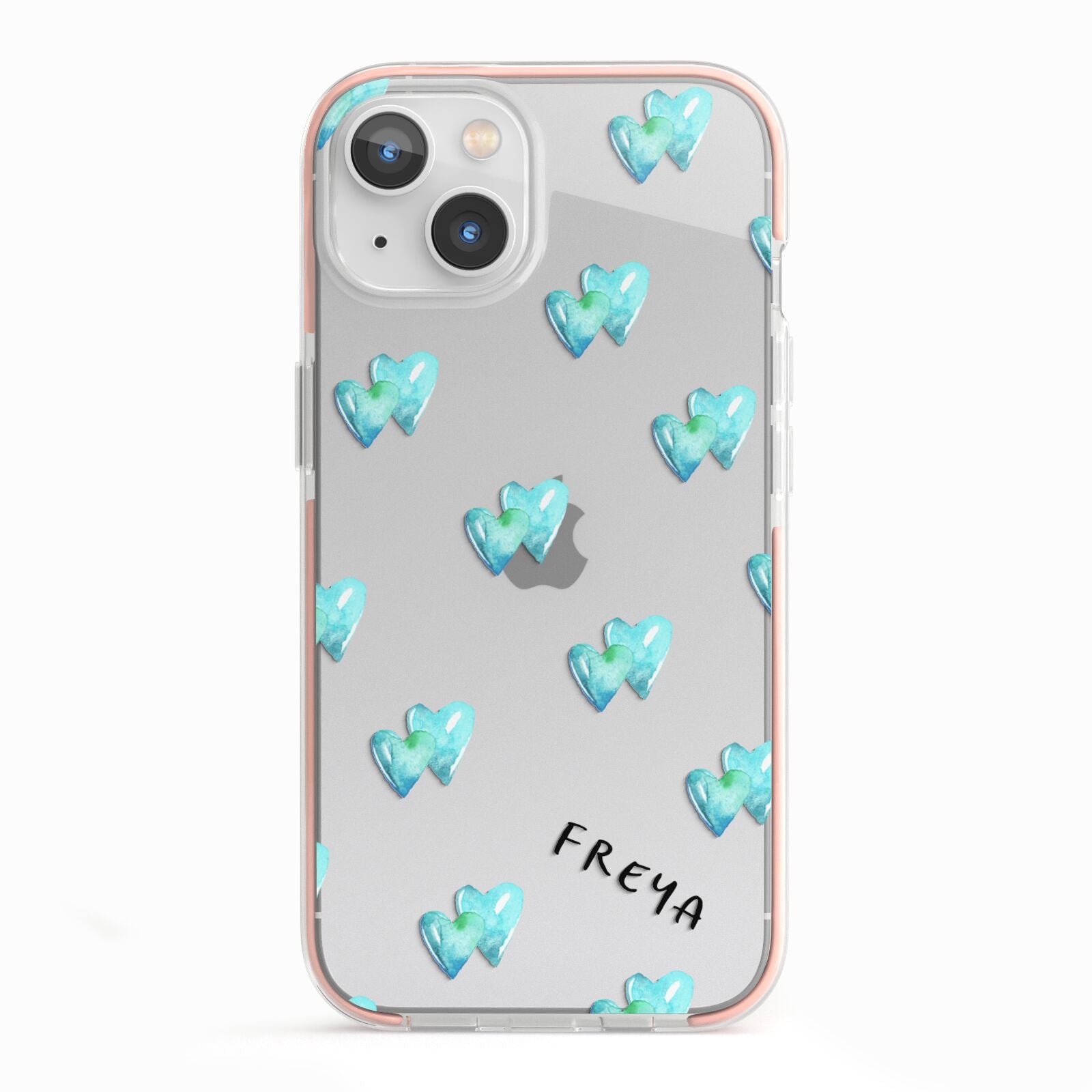 Personalised Blue Hearts iPhone 13 TPU Impact Case with Pink Edges