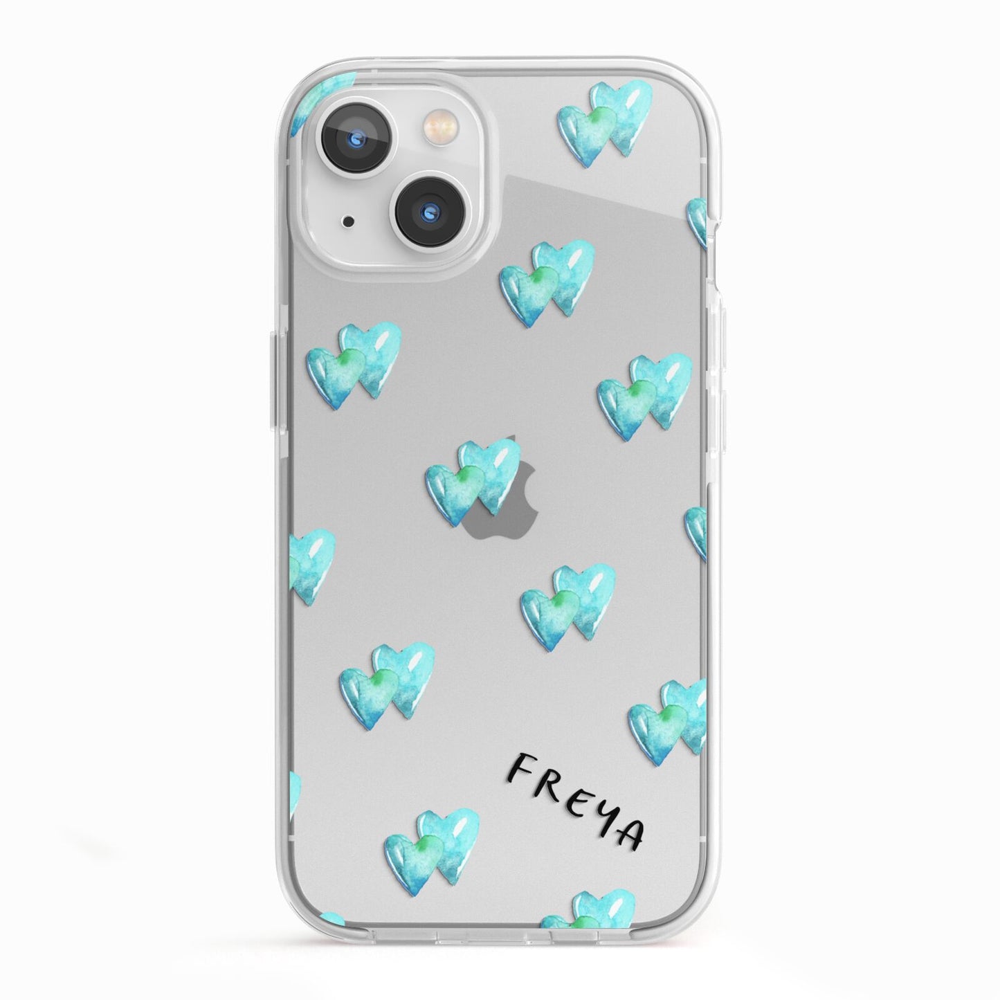 Personalised Blue Hearts iPhone 13 TPU Impact Case with White Edges