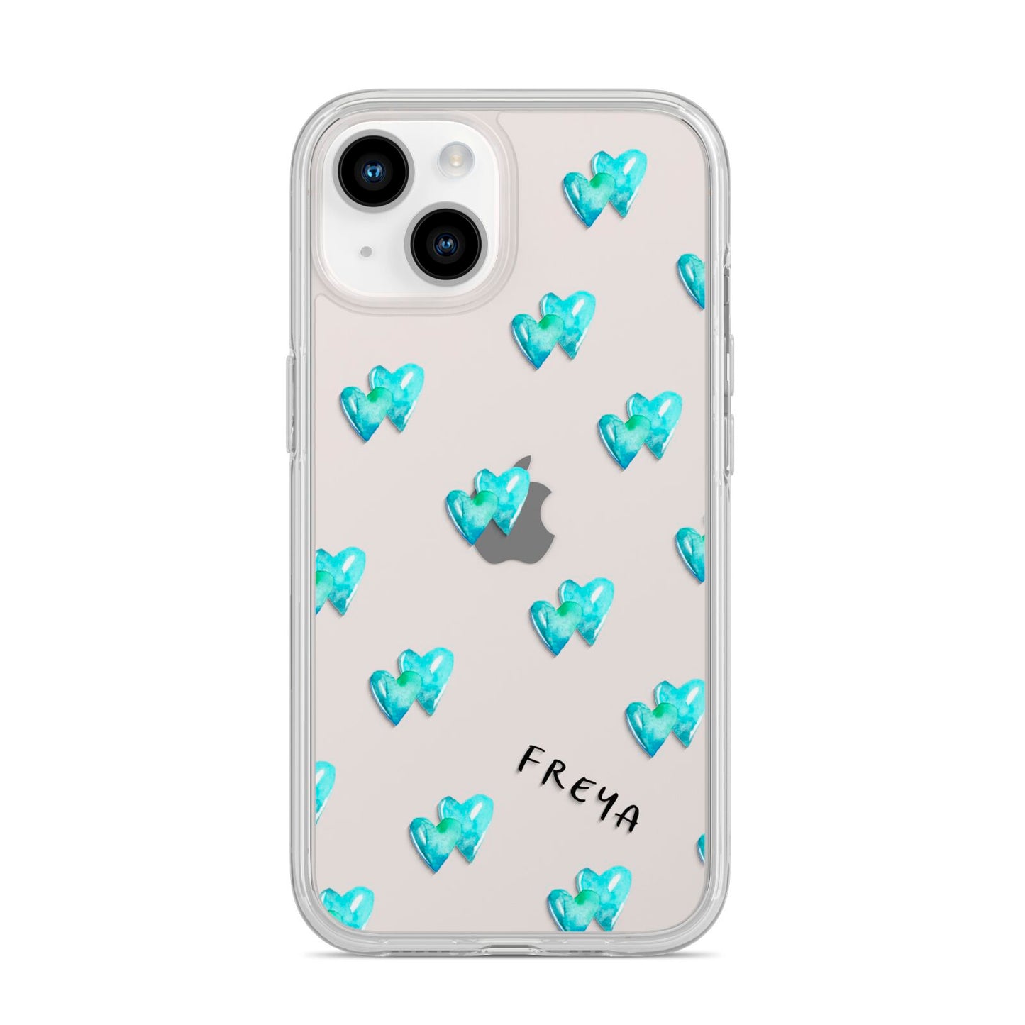 Personalised Blue Hearts iPhone 14 Clear Tough Case Starlight