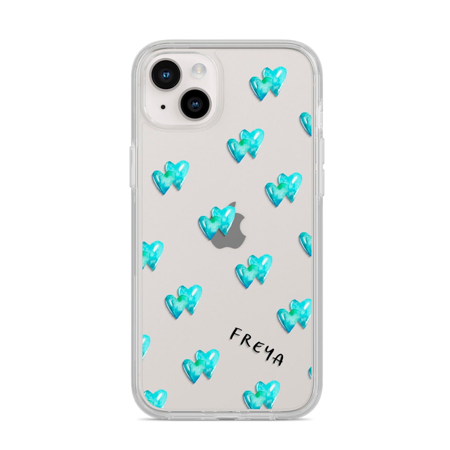 Personalised Blue Hearts iPhone 14 Plus Clear Tough Case Starlight