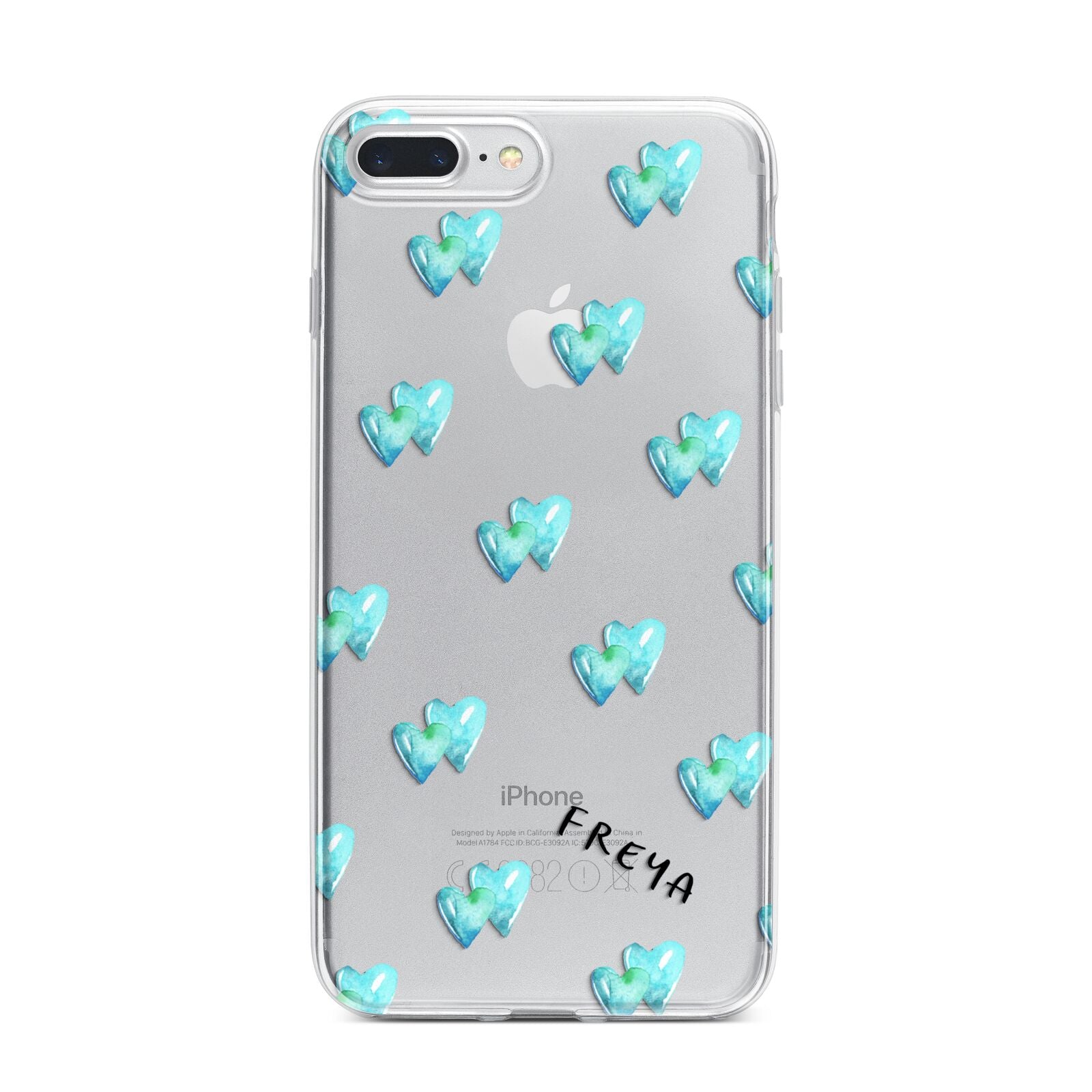 Personalised Blue Hearts iPhone 7 Plus Bumper Case on Silver iPhone