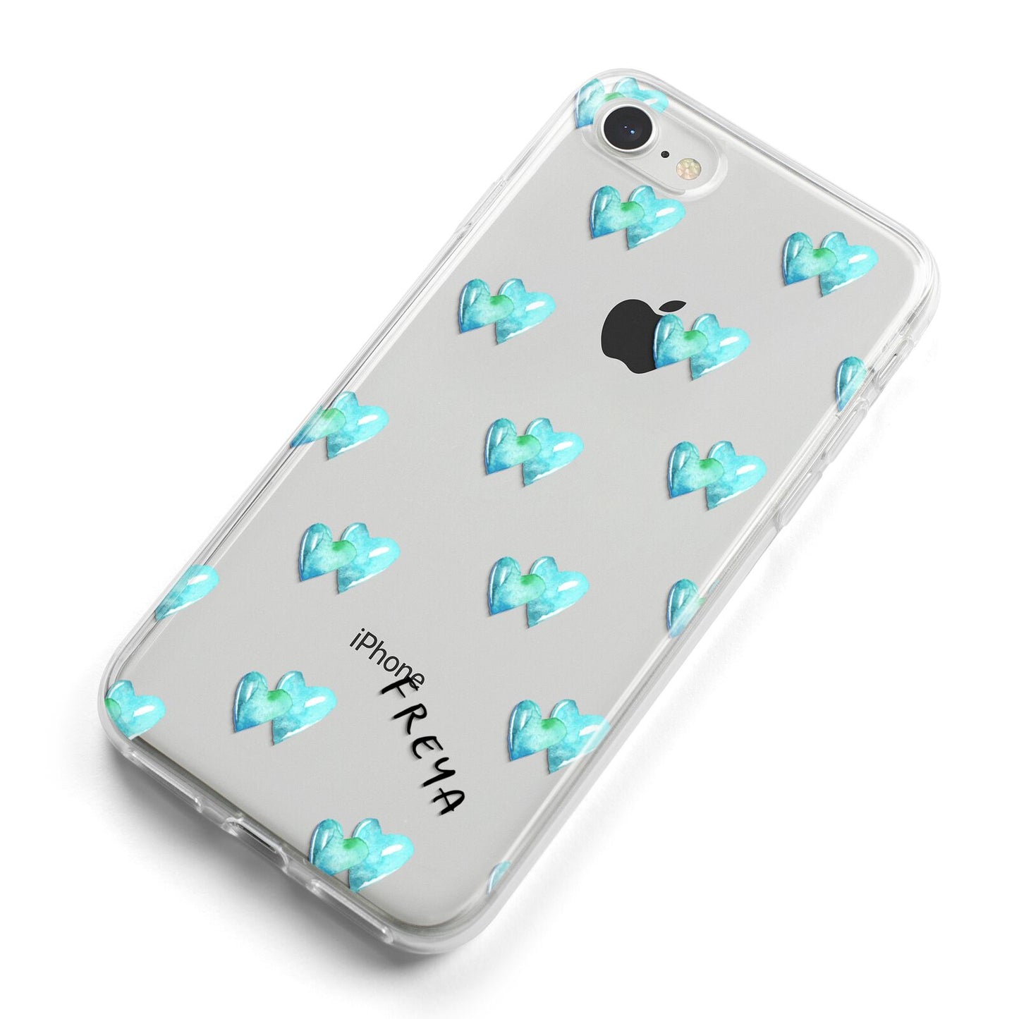 Personalised Blue Hearts iPhone 8 Bumper Case on Silver iPhone Alternative Image