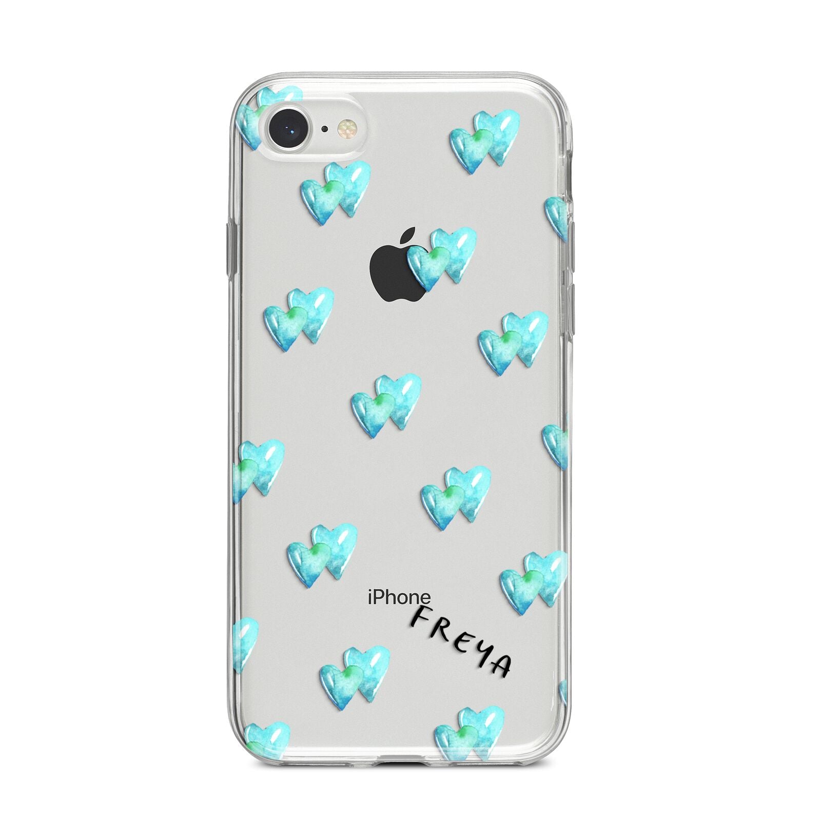 Personalised Blue Hearts iPhone 8 Bumper Case on Silver iPhone