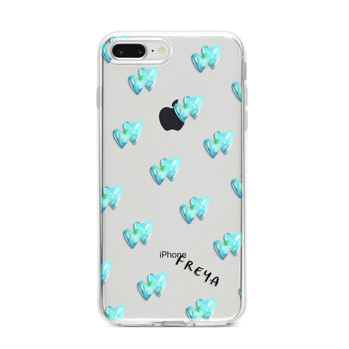 Personalised Blue Hearts iPhone 8 Plus Bumper Case on Silver iPhone