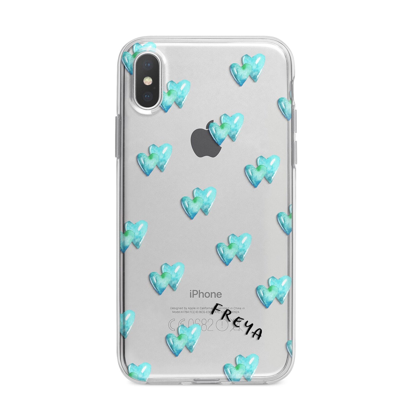 Personalised Blue Hearts iPhone X Bumper Case on Silver iPhone Alternative Image 1