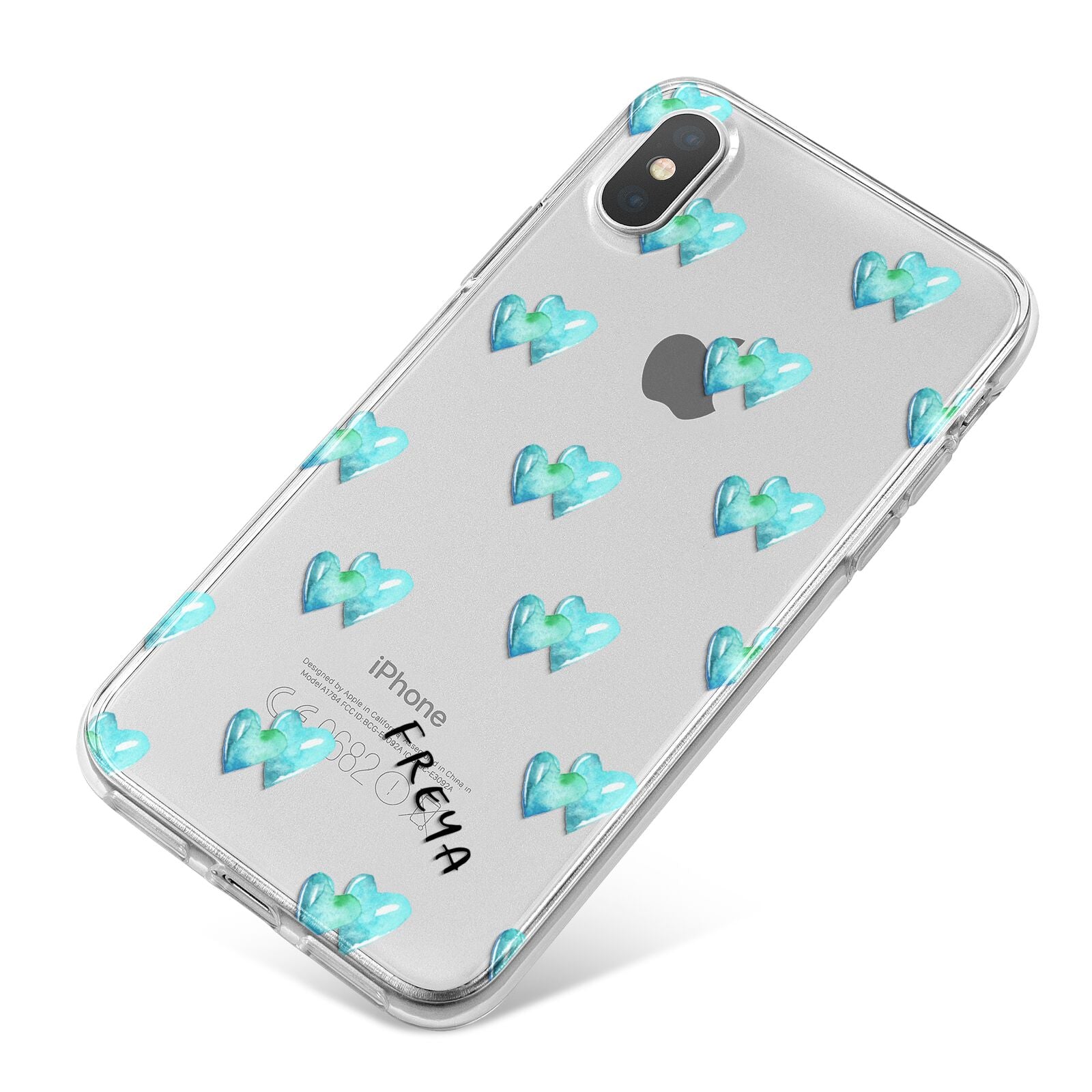 Personalised Blue Hearts iPhone X Bumper Case on Silver iPhone