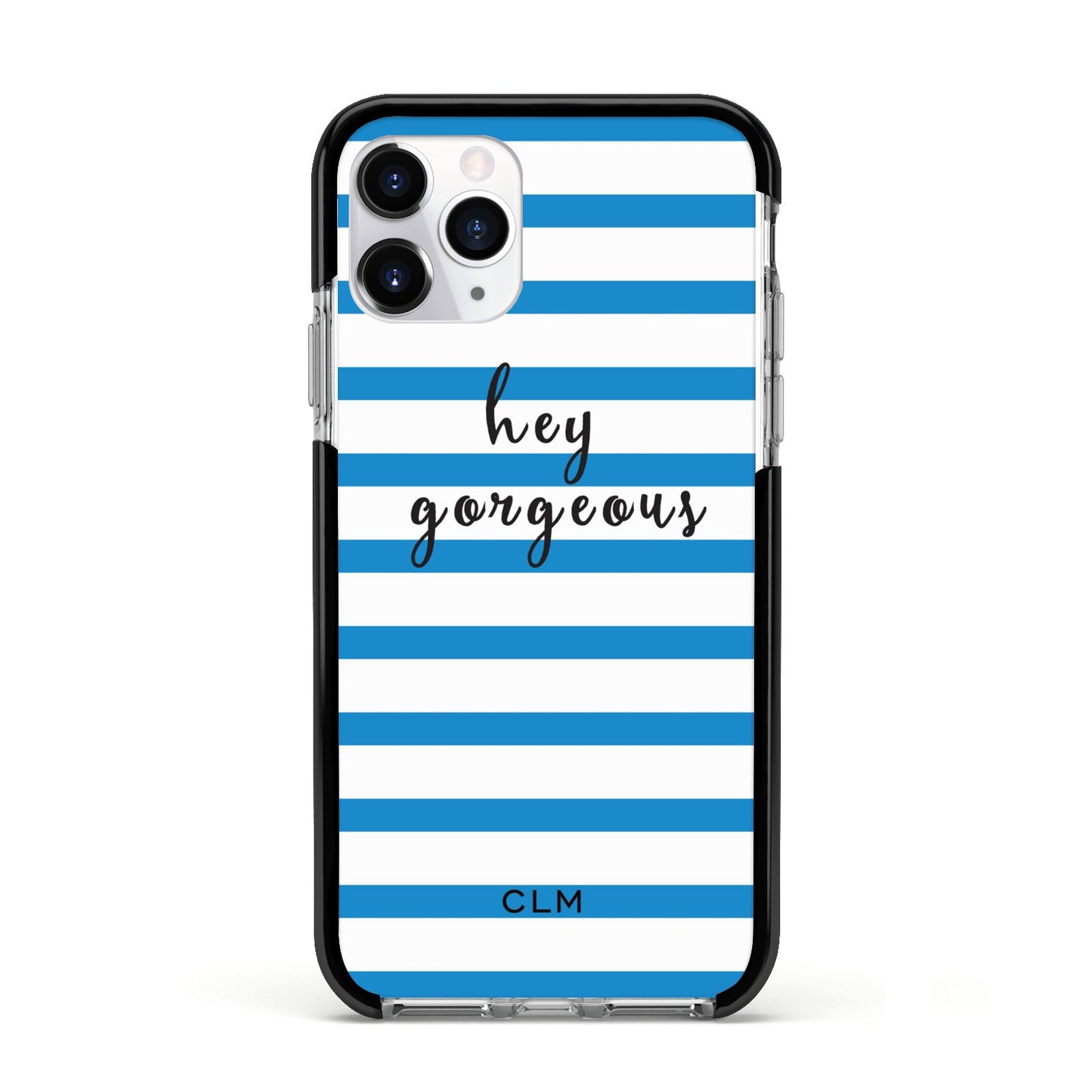 Personalised Blue Hey Gorgeous Apple iPhone 11 Pro in Silver with Black Impact Case