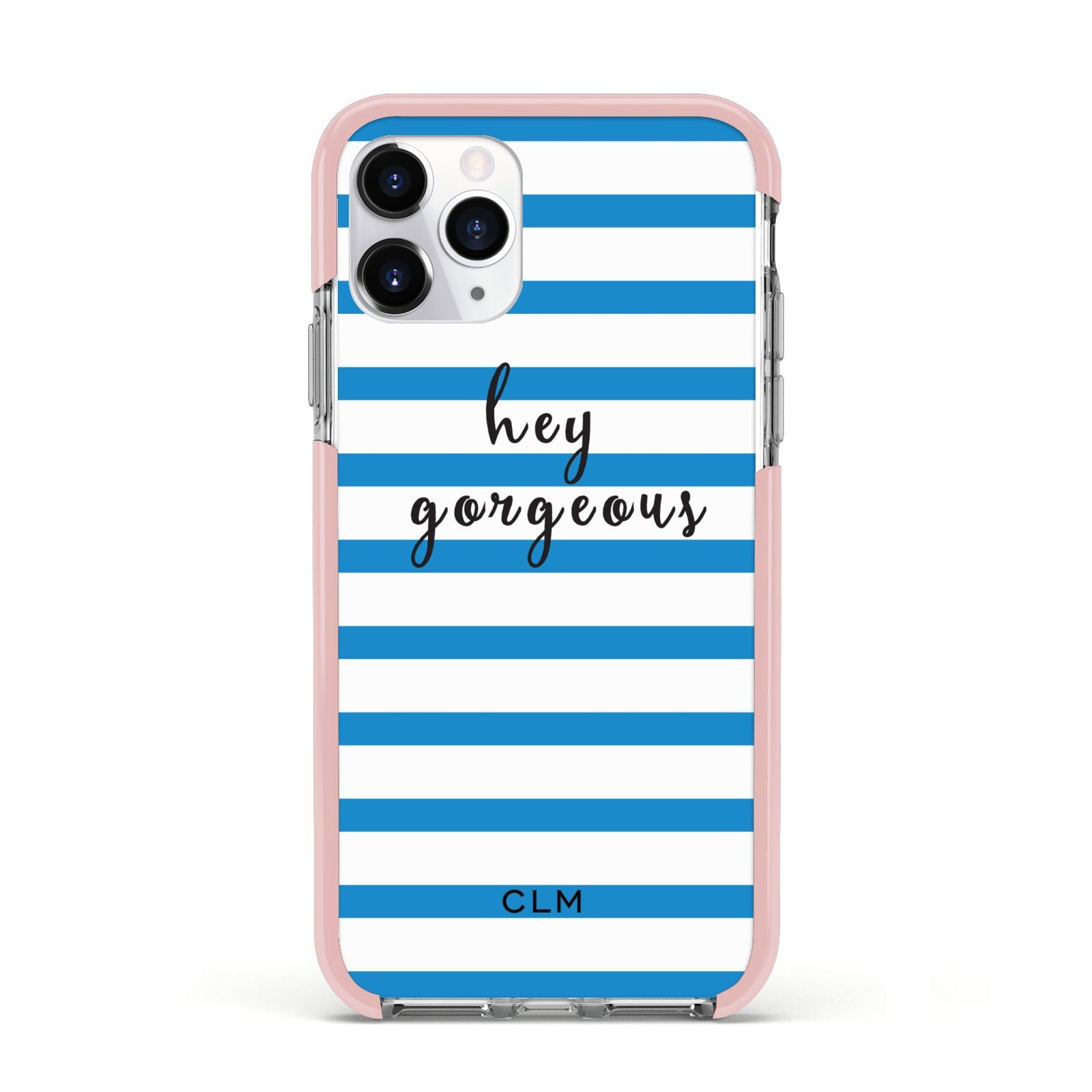 Personalised Blue Hey Gorgeous Apple iPhone 11 Pro in Silver with Pink Impact Case