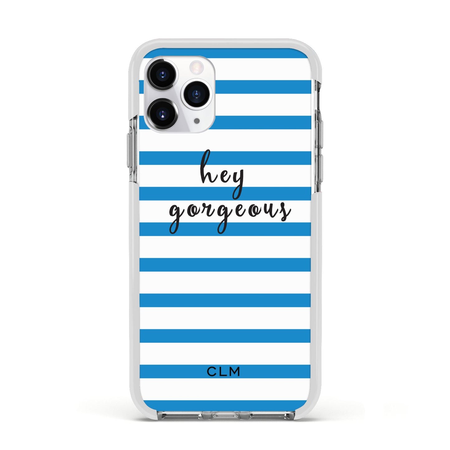 Personalised Blue Hey Gorgeous Apple iPhone 11 Pro in Silver with White Impact Case