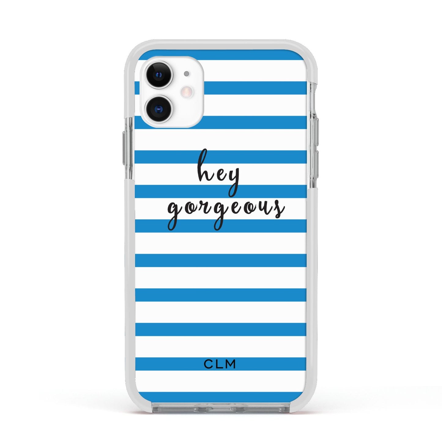 Personalised Blue Hey Gorgeous Apple iPhone 11 in White with White Impact Case