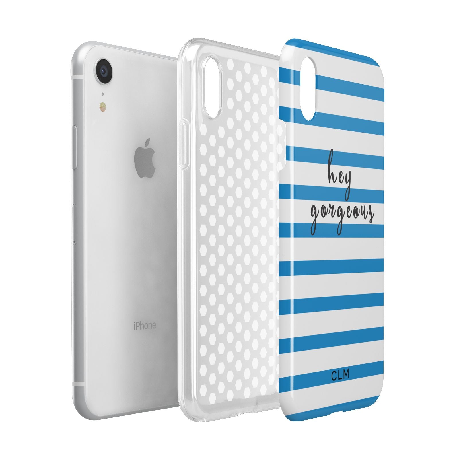 Personalised Blue Hey Gorgeous Apple iPhone XR White 3D Tough Case Expanded view