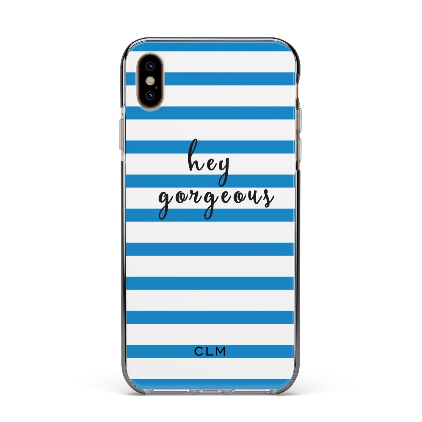 Personalised Blue Hey Gorgeous Apple iPhone Xs Max Impact Case Black Edge on Gold Phone