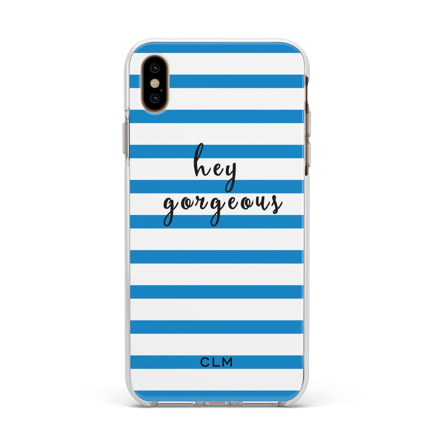 Personalised Blue Hey Gorgeous Apple iPhone Xs Max Impact Case White Edge on Gold Phone