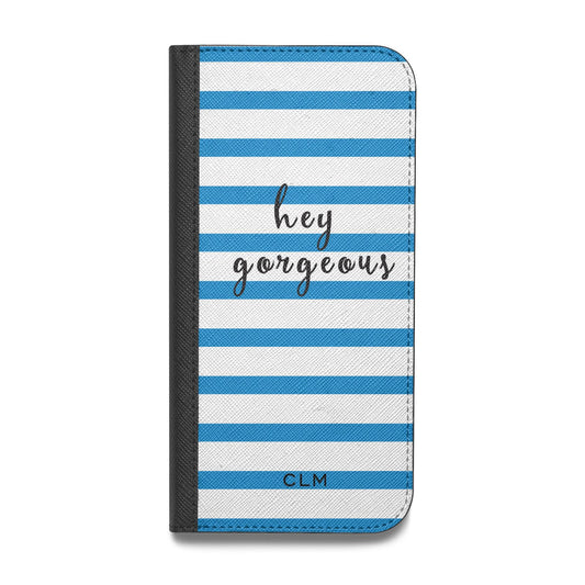 Personalised Blue Hey Gorgeous Vegan Leather Flip Samsung Case