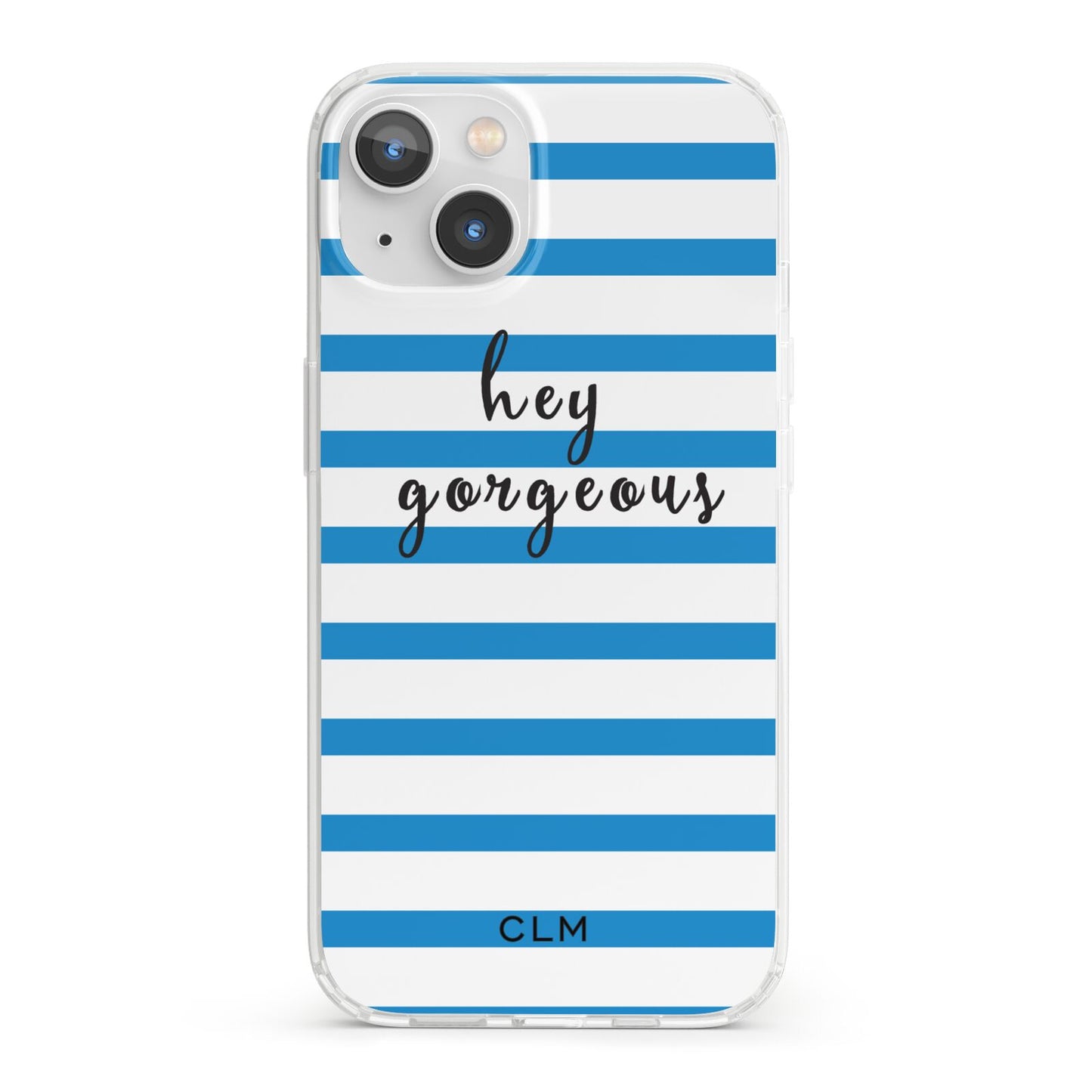 Personalised Blue Hey Gorgeous iPhone 13 Clear Bumper Case