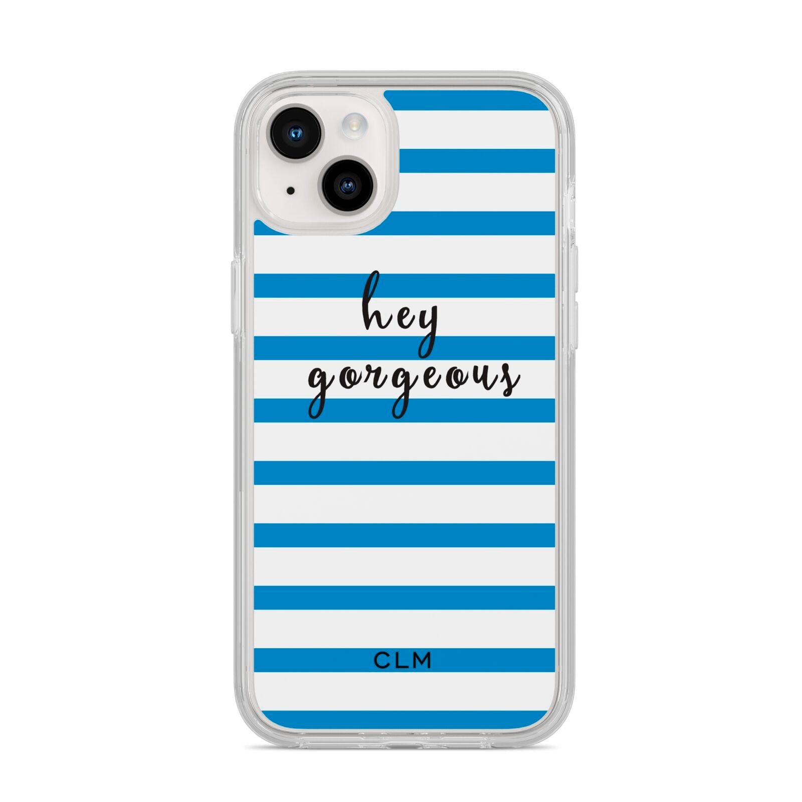 Personalised Blue Hey Gorgeous iPhone 14 Plus Clear Tough Case Starlight