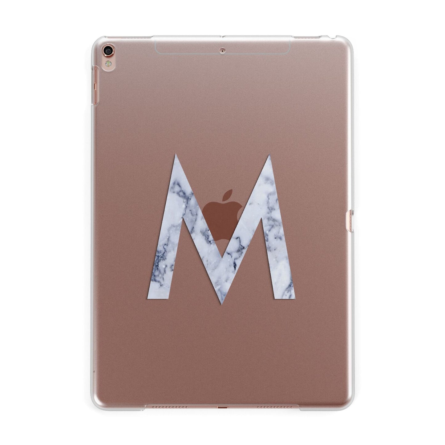 Personalised Blue Marble Initial Clear Custom Apple iPad Rose Gold Case