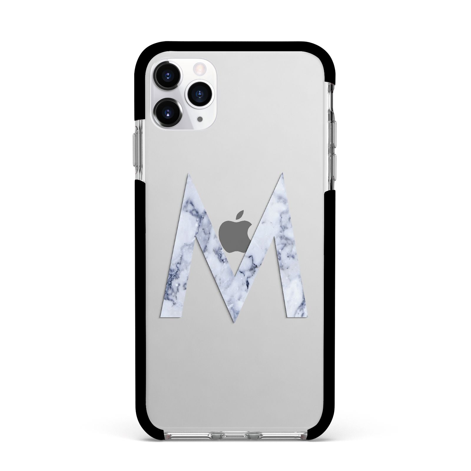 Personalised Blue Marble Initial Clear Custom Apple iPhone 11 Pro Max in Silver with Black Impact Case