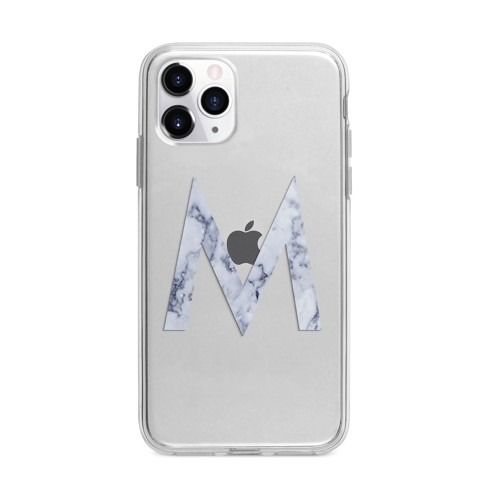 Personalised Blue Marble Initial Clear Custom Apple iPhone 11 Pro Max in Silver with Bumper Case