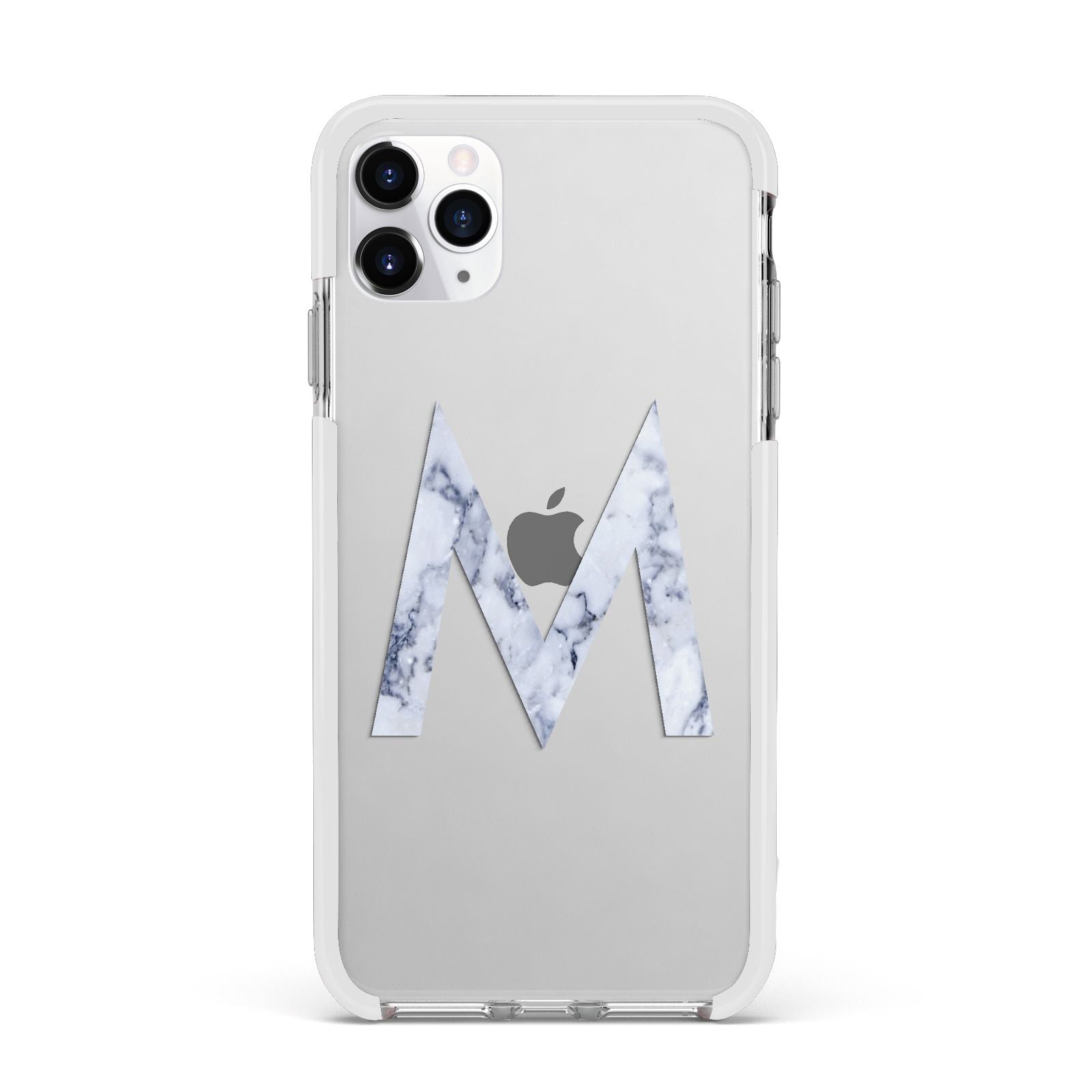 Personalised Blue Marble Initial Clear Custom Apple iPhone 11 Pro Max in Silver with White Impact Case