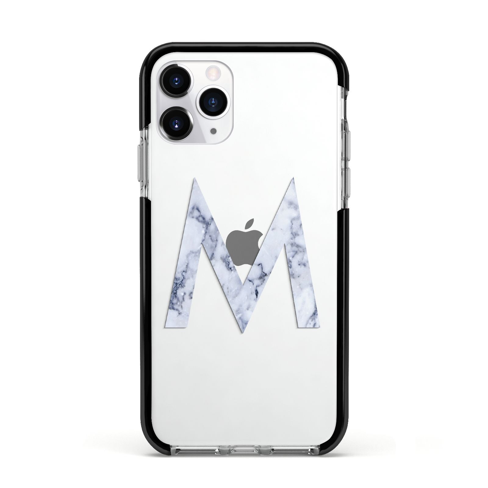 Personalised Blue Marble Initial Clear Custom Apple iPhone 11 Pro in Silver with Black Impact Case