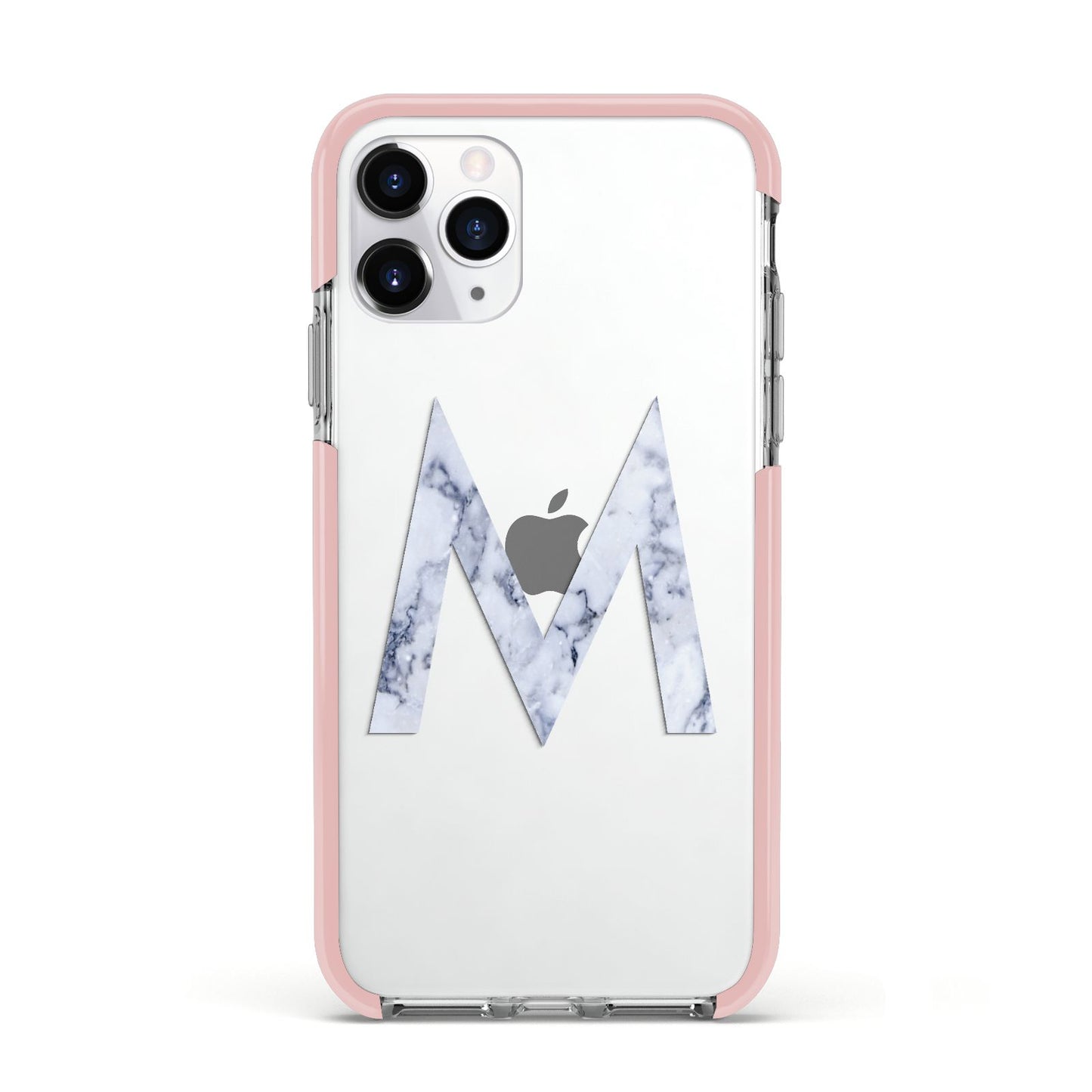 Personalised Blue Marble Initial Clear Custom Apple iPhone 11 Pro in Silver with Pink Impact Case