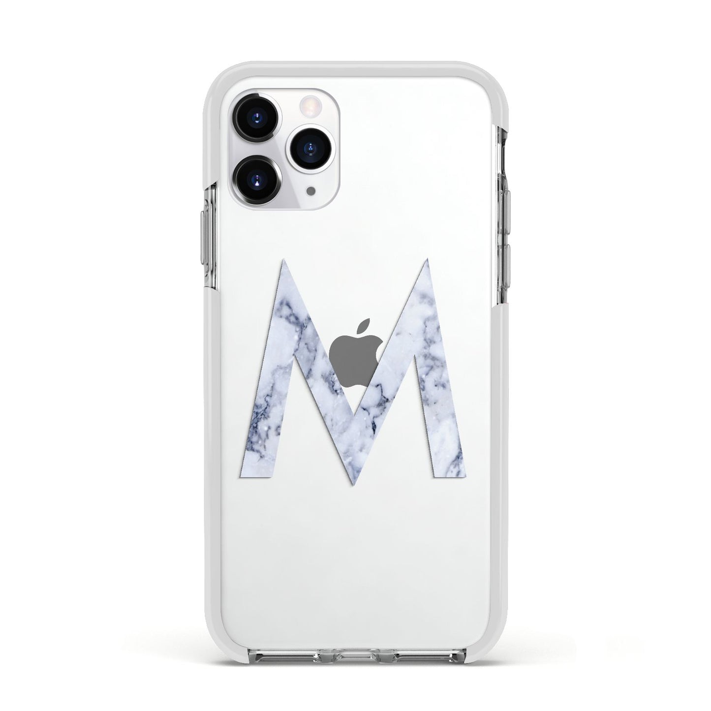 Personalised Blue Marble Initial Clear Custom Apple iPhone 11 Pro in Silver with White Impact Case