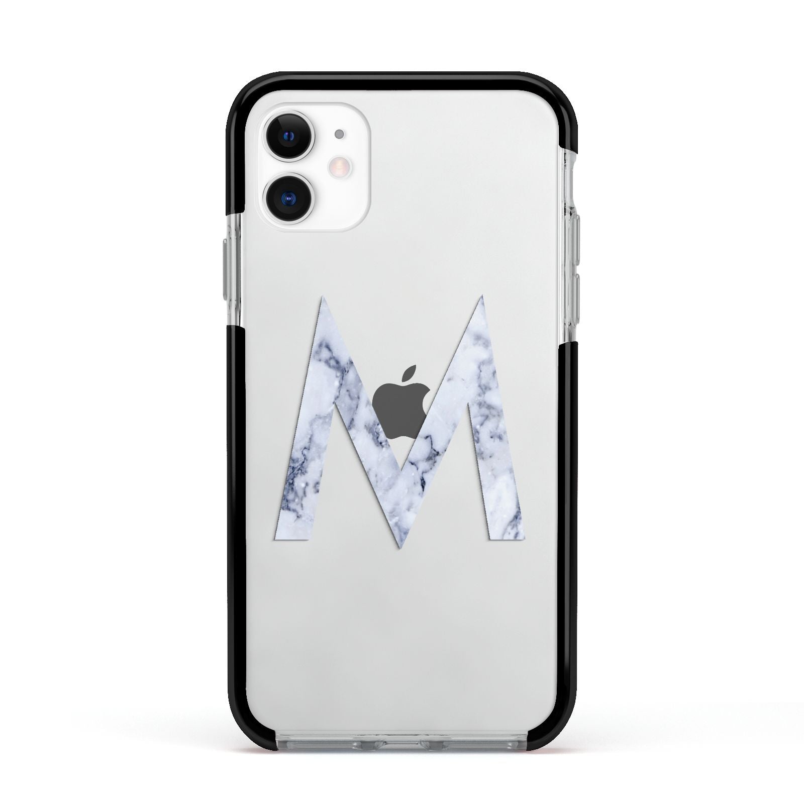 Personalised Blue Marble Initial Clear Custom Apple iPhone 11 in White with Black Impact Case