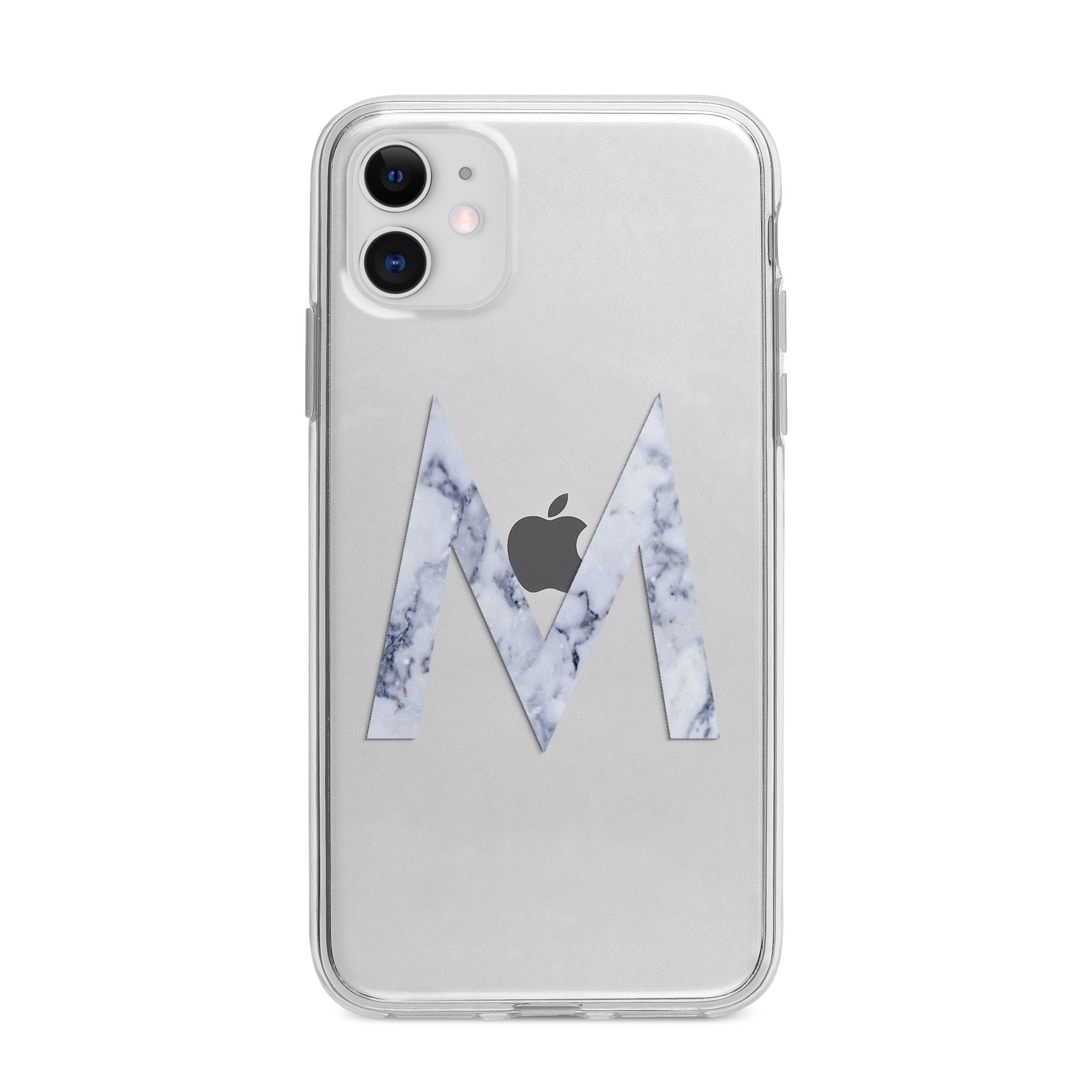 Personalised Blue Marble Initial Clear Custom Apple iPhone 11 in White with Bumper Case