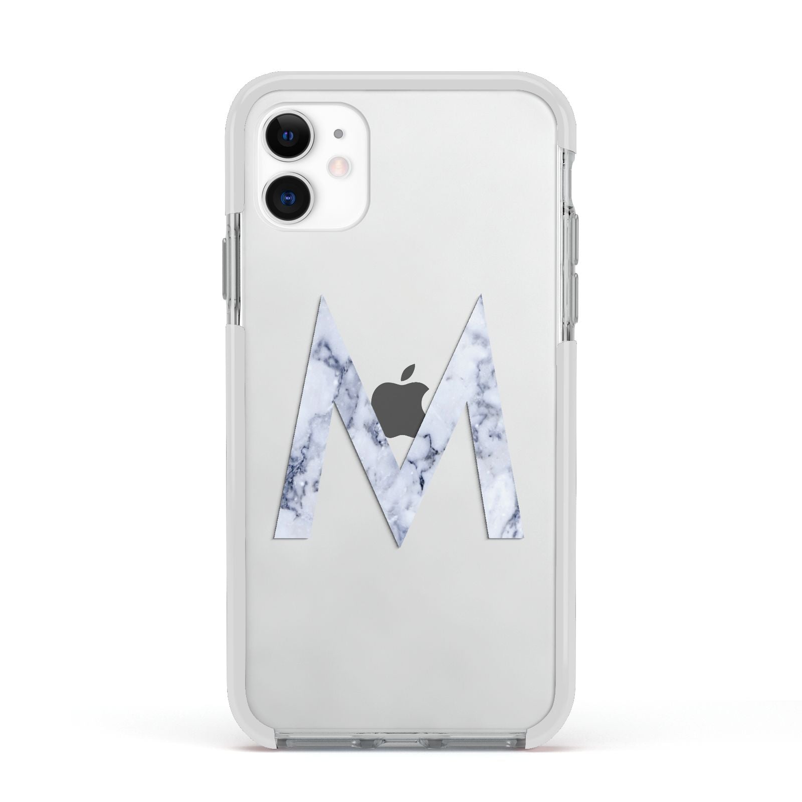 Personalised Blue Marble Initial Clear Custom Apple iPhone 11 in White with White Impact Case