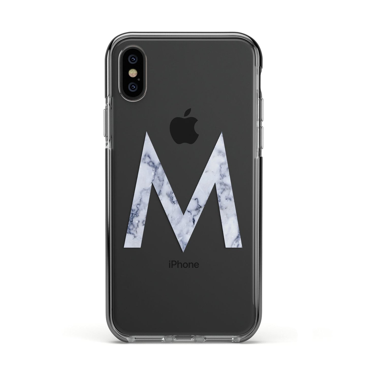 Personalised Blue Marble Initial Clear Custom Apple iPhone Xs Impact Case Black Edge on Black Phone