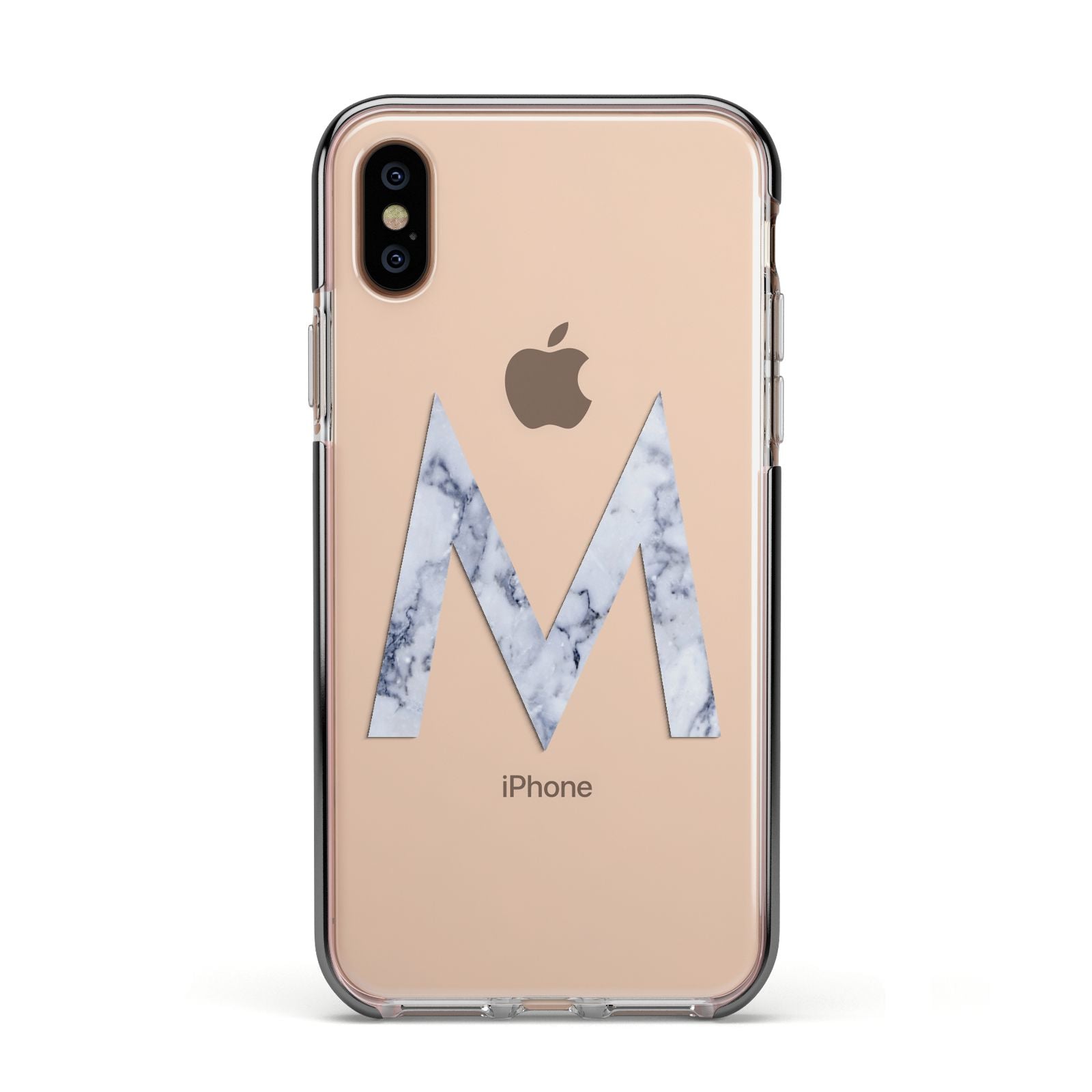 Personalised Blue Marble Initial Clear Custom Apple iPhone Xs Impact Case Black Edge on Gold Phone