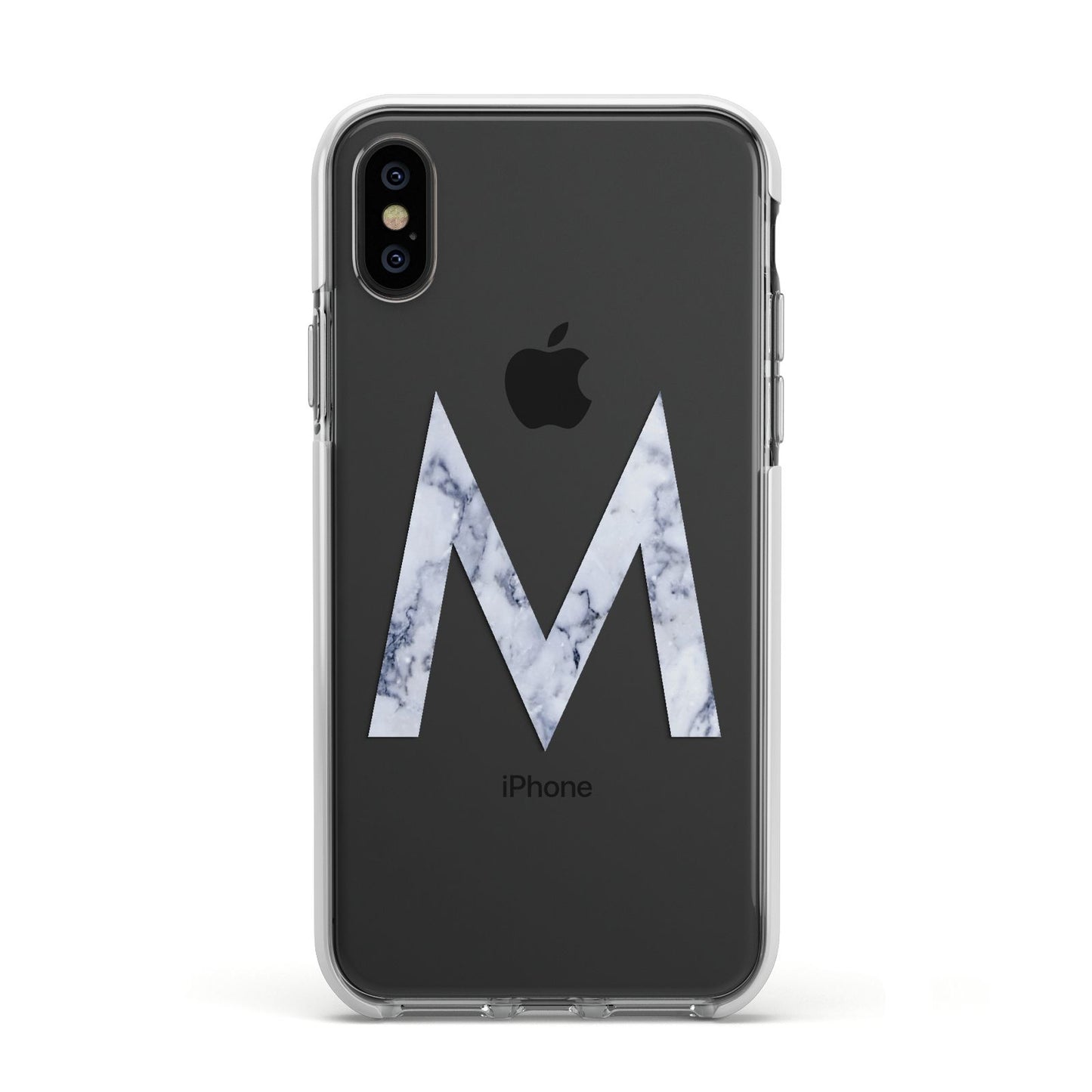 Personalised Blue Marble Initial Clear Custom Apple iPhone Xs Impact Case White Edge on Black Phone