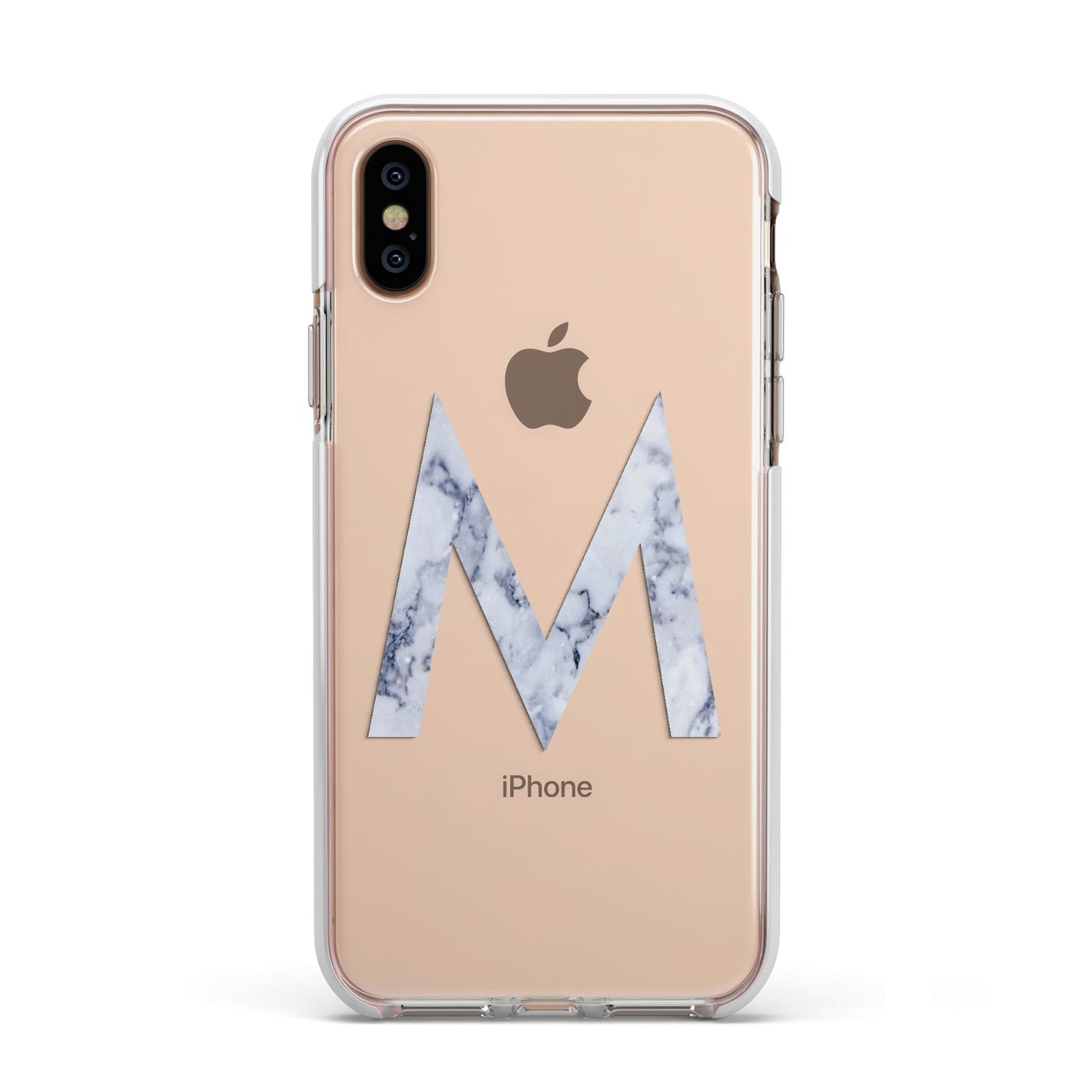 Personalised Blue Marble Initial Clear Custom Apple iPhone Xs Impact Case White Edge on Gold Phone