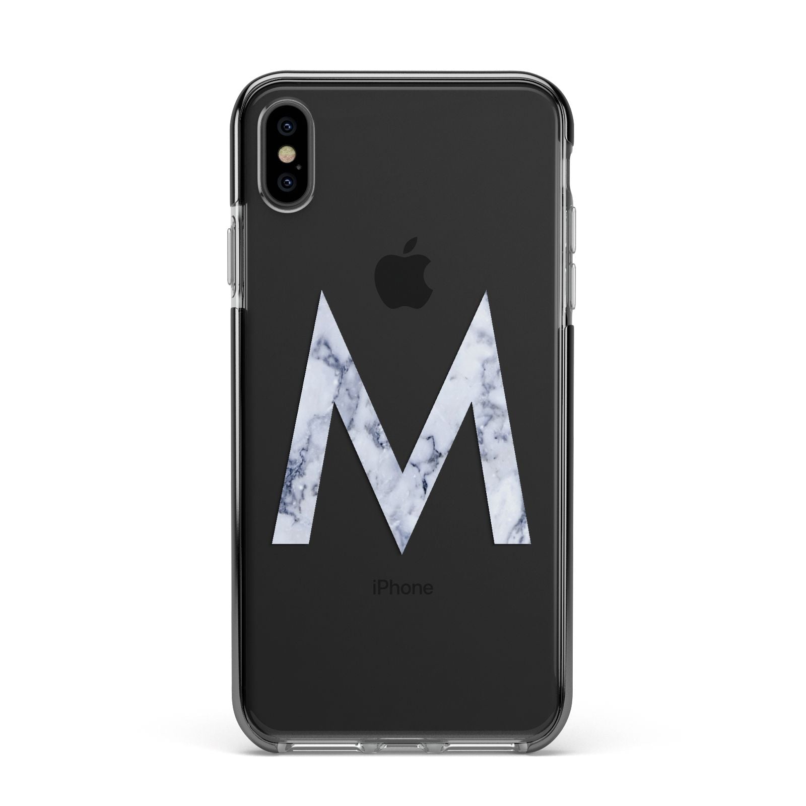 Personalised Blue Marble Initial Clear Custom Apple iPhone Xs Max Impact Case Black Edge on Black Phone