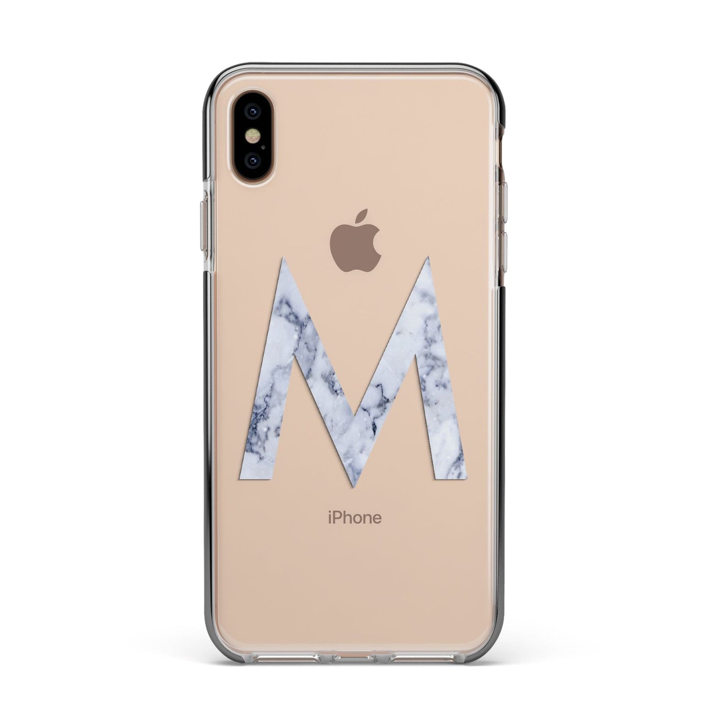 Personalised Blue Marble Initial Clear Custom Apple iPhone Xs Max Impact Case Black Edge on Gold Phone