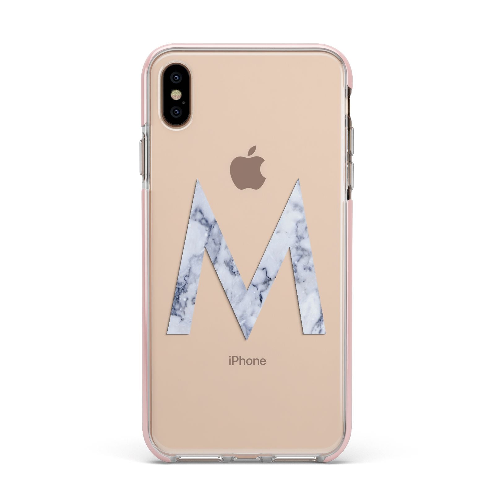 Personalised Blue Marble Initial Clear Custom Apple iPhone Xs Max Impact Case Pink Edge on Gold Phone