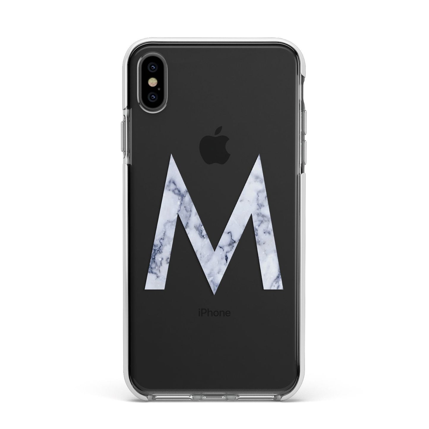 Personalised Blue Marble Initial Clear Custom Apple iPhone Xs Max Impact Case White Edge on Black Phone